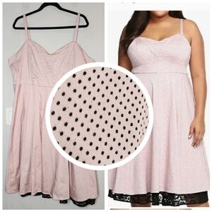 Torrid Pink Black Polka Dot lace trim sleeveless fit and flare dress size 20